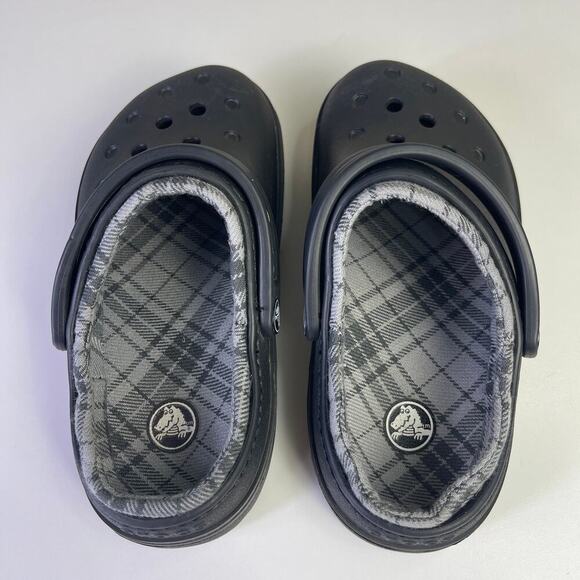 Crocs Classic Clog Slip on Boys 12 13 Black With Gray Plaid Lining Unisex - Picture 4 of 10